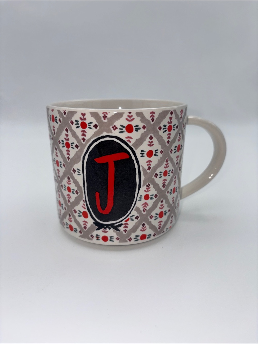 Anthropologie Coffee Mug Letter "J" Floral Ralph Waldo Emerson Quote